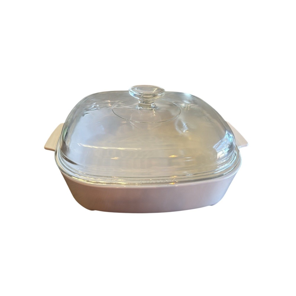 Vintage Corning Ware White Microwave Browning Casserole Dish MW-A-10 & Pyrex Lid